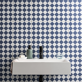 Stonehouse Studio Chequers Ink Patterned Wall and Floor Tiles - 225 x 225mm