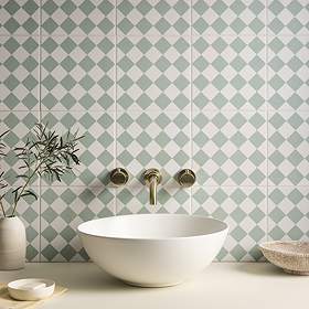 Stonehouse Studio Chequers Sage Patterned Wall and Floor Tiles - 225 x 225mm