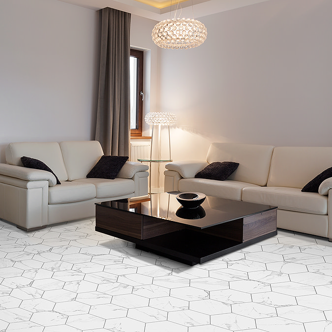 Comino Hexagon Marble Effect Wall and Floor Tiles - 225 x 259mm