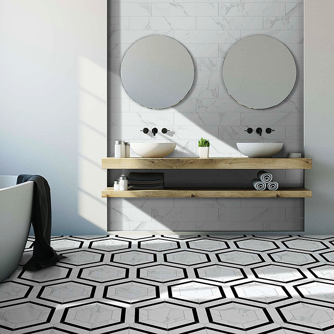 Comino Hexagon Striped Marble Effect Wall and Floor Tiles - 225 x 259mm