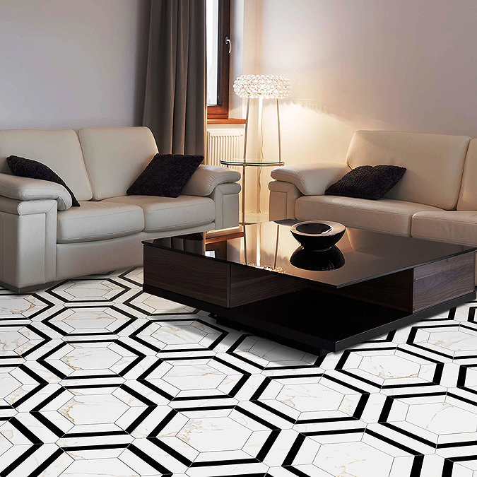 Comino Hexagon Striped Marble Effect Wall and Floor Tiles - 225 x 259mm