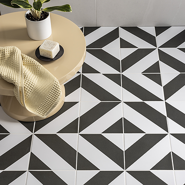 Stonehouse Studio Como Jet Geometric Patterned Wall and Floor Tiles - 225 x 225mm