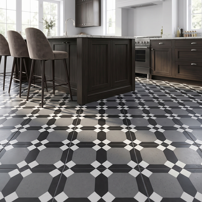 Stonehouse Studio Croxley Charcoal Geometric Patterned Wall and Floor Tiles