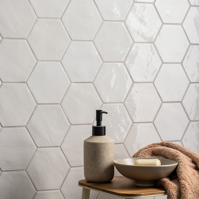 Stonehouse Studio Delphine White Hexagon Zellige Effect Tiles 108 x 124mm
