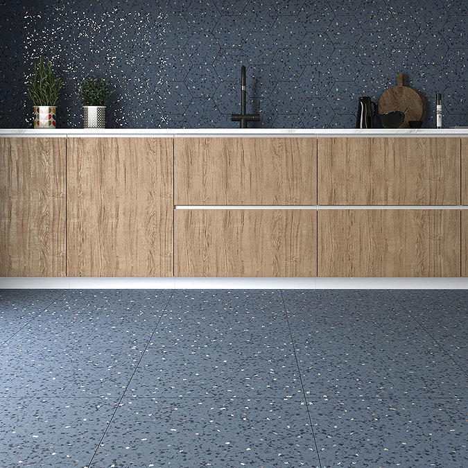 Farhill Blue Terrazzo Effect Floor Tiles - 608 x 608mm  Profile Large Image
