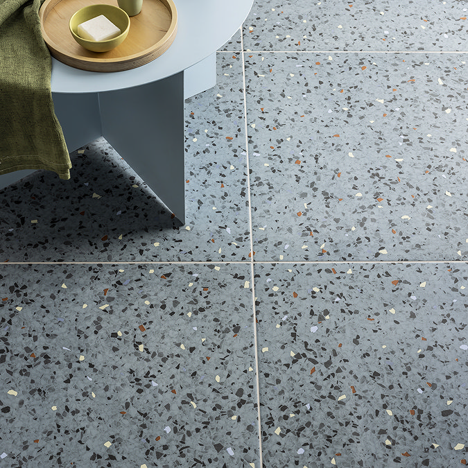 Stonehouse Studio Farhill Blue Terrazzo Effect Floor Tiles - 608 x 608mm