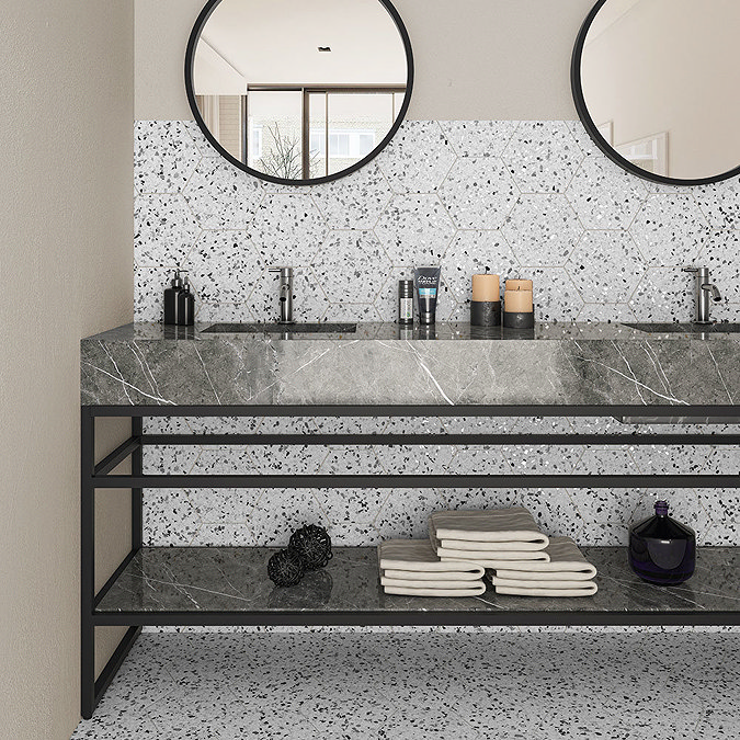 Stonehouse Studio Farhill Hexagon Dark Flecks Terrazzo Effect Wall Tiles