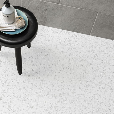 Farhill White Terrazzo Effect Floor Tiles - 608 x 608mm