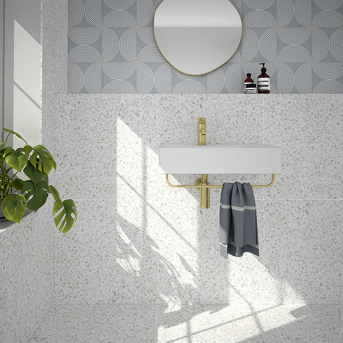 Stonehouse Studio Farhill White Terrazzo Effect Wall & Floor Tiles - 608 x 608mm