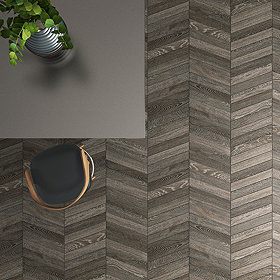 Fenton Dark Oak Wood Effect Chevron Tiles - 80 x 400mm Large Image