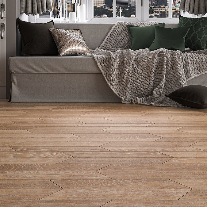 Fenton Light Oak Wood Effect Chevron Tiles - 80 x 400mm  Profile Large Image