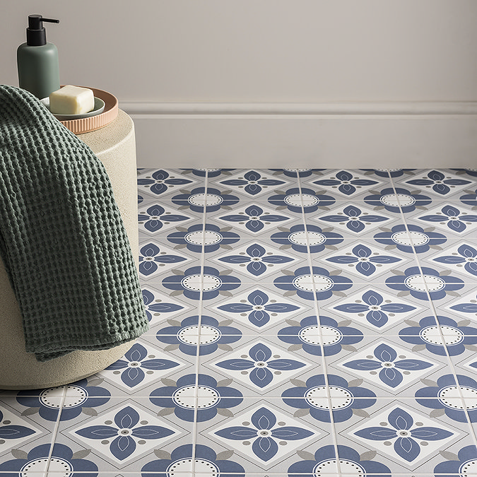 Stonehouse Studio Fleur Ink Floral Patterned Wall and Floor Tiles - 225 x 225mm