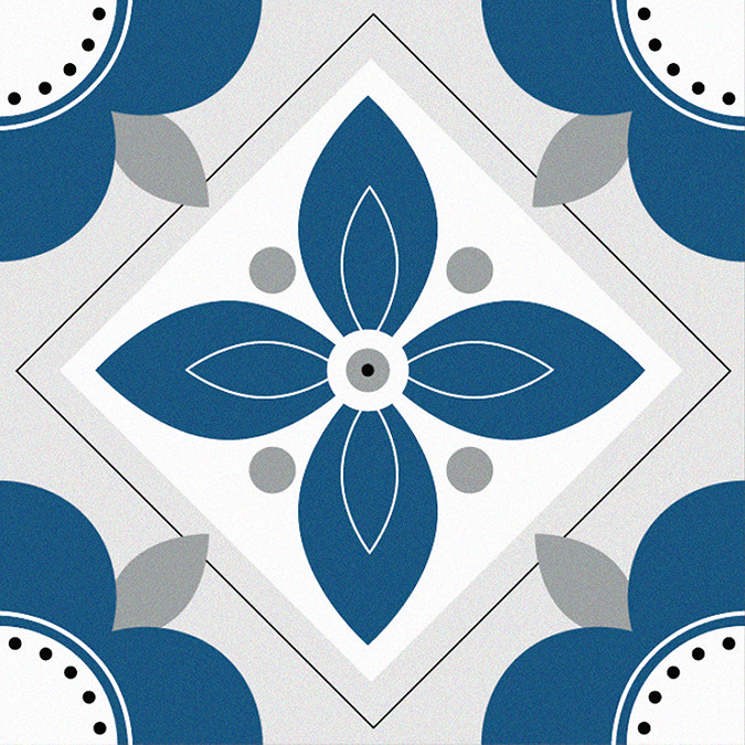 Stonehouse Studio Fleur Ink Patterned Wall and Floor Tiles - 225 x 225mm
