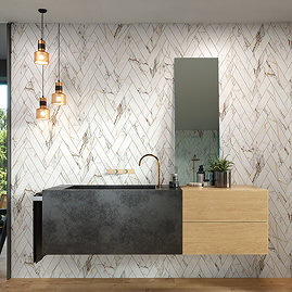 Stonehouse Studio Gatley Chevron Gold Marble Effect Tiles 80 x 400mm