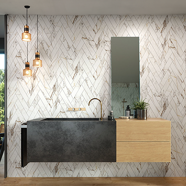 Stonehouse Studio Gatley Chevron Gold Marble Effect Tiles - 80 x 400mm