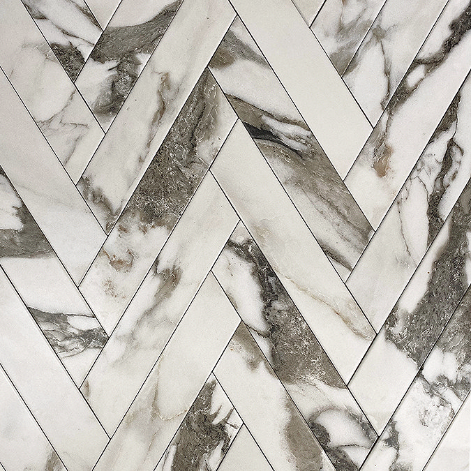 Stonehouse Studio Gatley Chevron Grey Marble Effect Tiles - 80 x 400mm