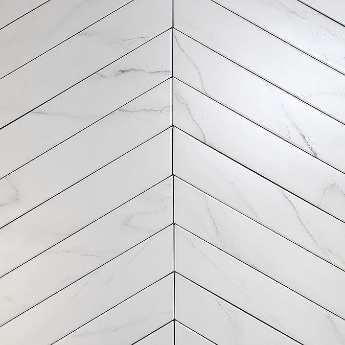 Stonehouse Studio Gatley Chevron White Marble Effect Tiles - 80 x 400mm