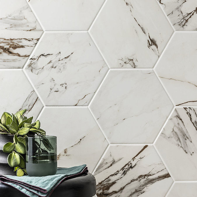 Gatley Hexagon Gold Marble Effect Tiles - 200 x 240mm