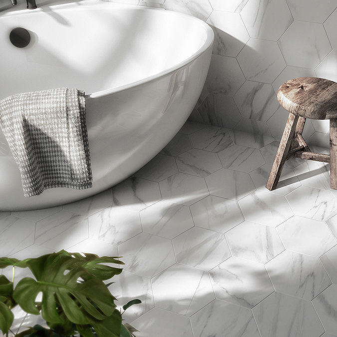 Gatley Hexagon White Marble Effect Tiles - 200 x 240mm