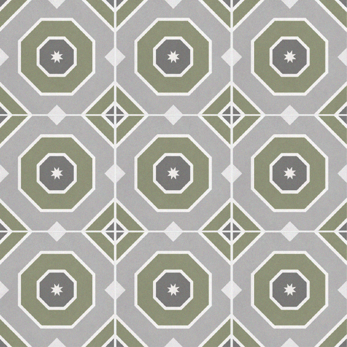 Stonehouse Studio Greenwich Olive Patterned Wall and Floor Tiles - 225 x 225mm