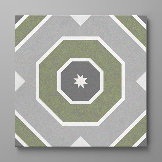 Stonehouse Studio Greenwich Olive Geometric Patterned Wall and Floor Tiles - 225 x 225mm