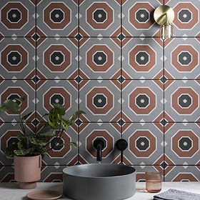 Stonehouse Studio Greenwich Terracotta Geometric Patterned Wall and Floor Tiles - 225 x 225mm