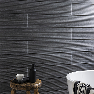 Havanna Black Slatted Wood Effect Wall and Floor Tiles - 150 x 900mm