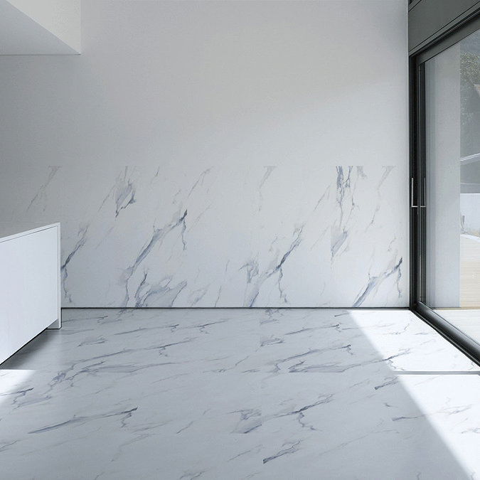 Stonehouse Studio Jardine Gloss Blue Marble Effect Rectified Wall & Floor Tiles - 600 x 600mm
