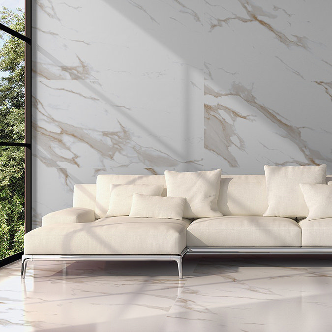 Jardine Gloss Gold Marble Effect Wall & Floor Tiles - 600 x 1200mm Large Image