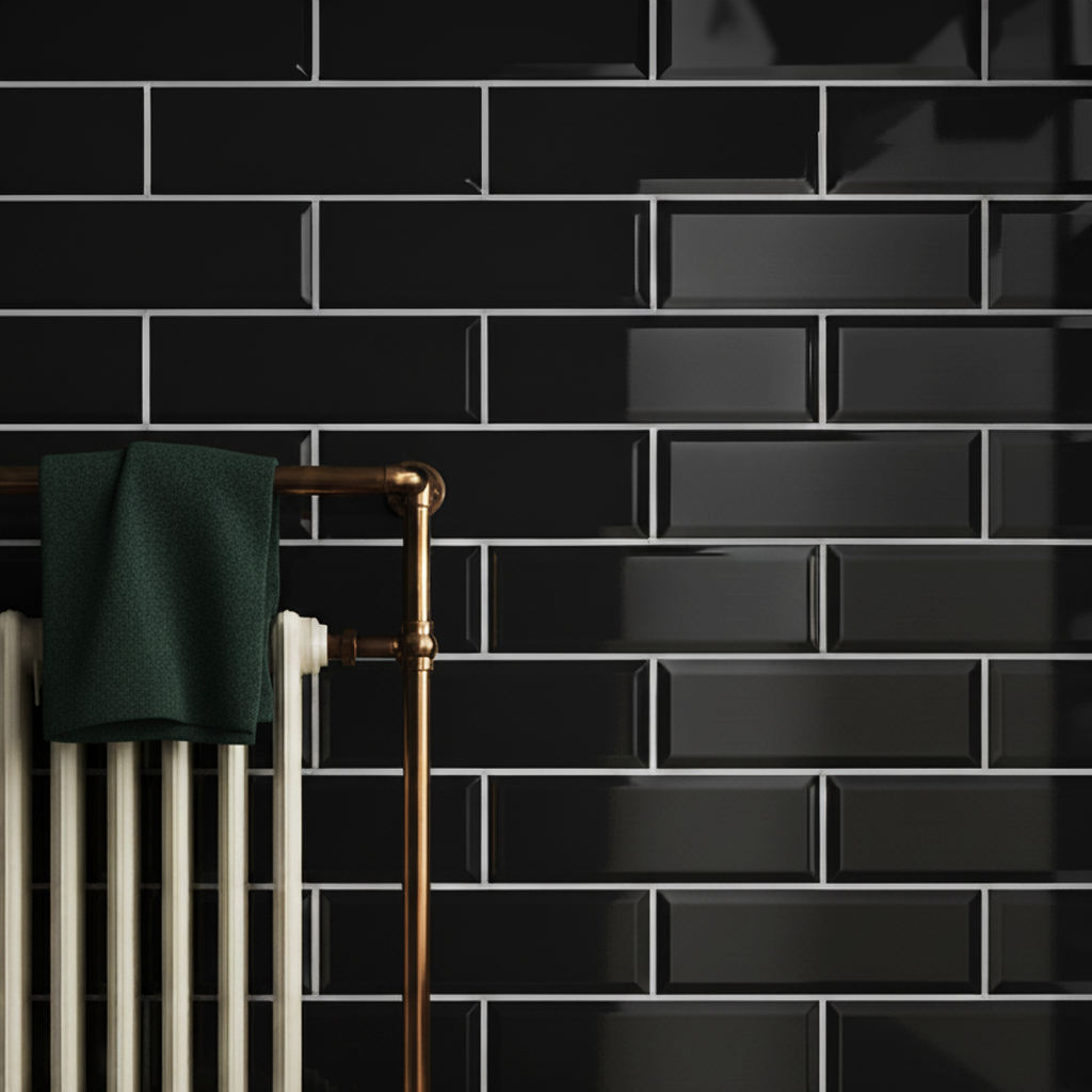 Stonehouse Studio Jasper Metro Black Bevelled Wall Tiles - 100 x 300mm