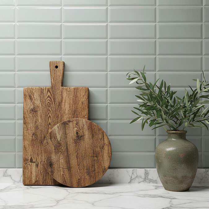 Stonehouse Studio Jasper Metro Sage Bevelled Wall Tiles - 100 x 300mm