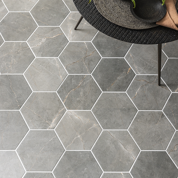 Layton Hexagon Dark Grey Stone Effect Tiles