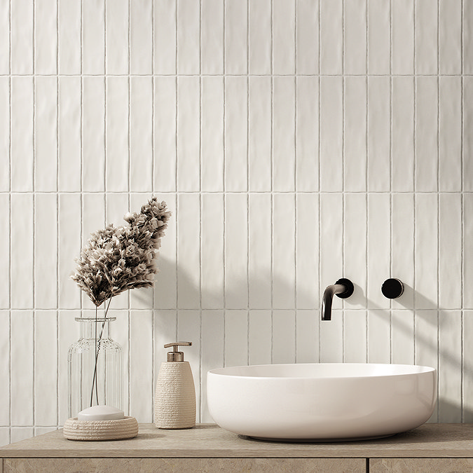 Lucy Rustic Matt White Ceramic Wall Tiles 50 x 250mm