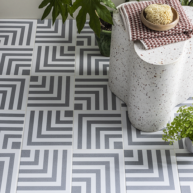 Stonehouse Studio Manhattan Smoke Geometric Patterned Wall and Floor ...