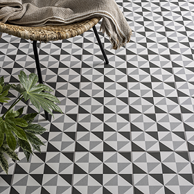 Stonehouse Studio Matlock Charcoal Geometric Patterned Wall and Floor Tiles - 225 x 225mm
