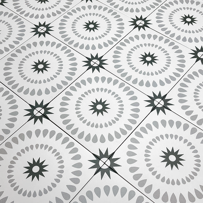 Stonehouse Studio Merida Charcoal Patterned Wall and Floor Tiles - 225 x 225mm