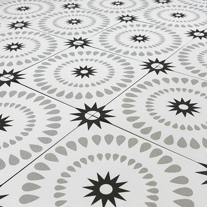 Stonehouse Studio Merida Charcoal Patterned Wall and Floor Tiles - 225 x 225mm