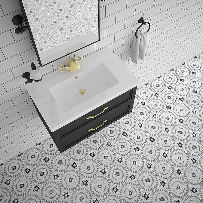 Stonehouse Studio Merida Charcoal Patterned Wall and Floor Tiles - 225 x 225mm
