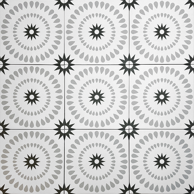 Stonehouse Studio Merida Charcoal Patterned Wall and Floor Tiles - 225 x 225mm