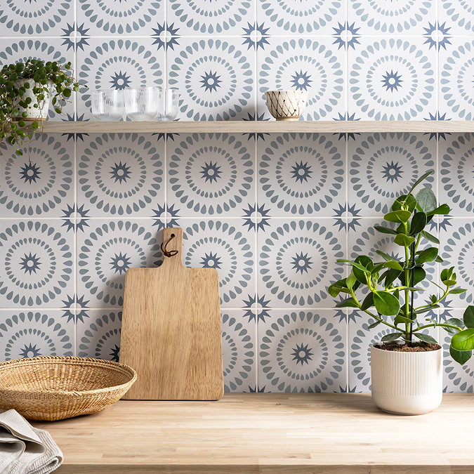 Stonehouse Studio Merida Teal Patterned Wall and Floor Tiles - 225 x 225mm