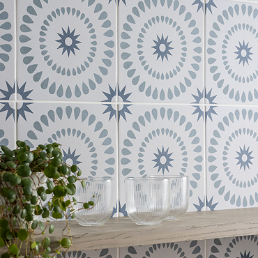 Stonehouse Studio Merida Teal Patterned Wall and Floor Tiles - 225 x 225mm