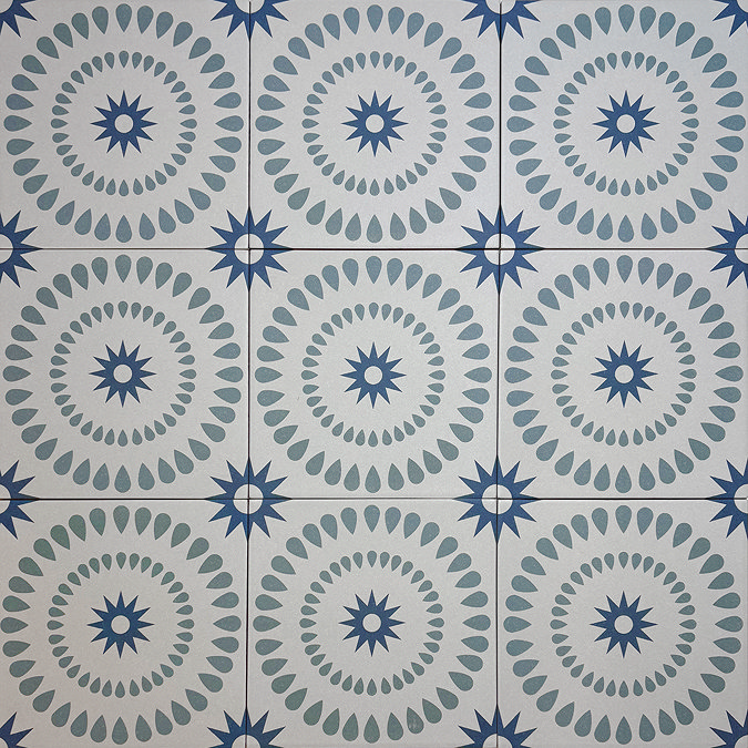 Stonehouse Studio Merida Teal Patterned Wall and Floor Tiles - 225 x 225mm