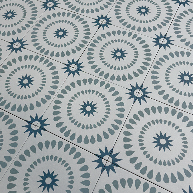 Stonehouse Studio Merida Teal Patterned Wall and Floor Tiles - 225 x 225mm