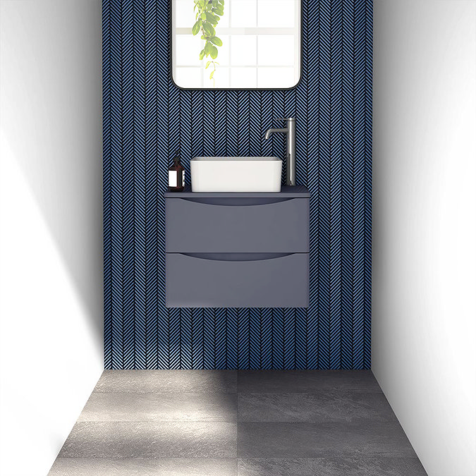 Stonehouse Studio Otsu Herringbone Mosaic Tile Sheet Gloss Light Blue - 277 x 266mm