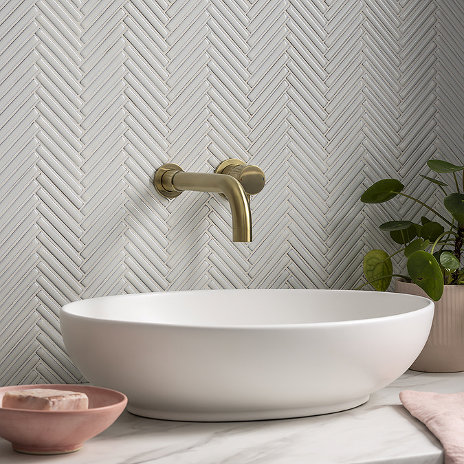 Stonehouse Studio Otsu Herringbone Mosaic Tile Sheet Gloss White - 277 x 266mm