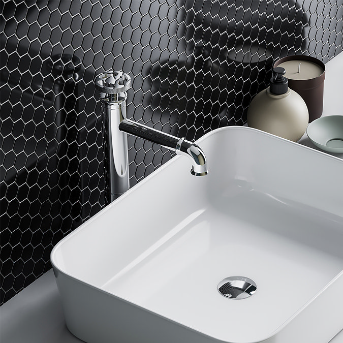 Stonehouse Studio Otsu Hexagon Mosaic Tile Sheet Gloss Black