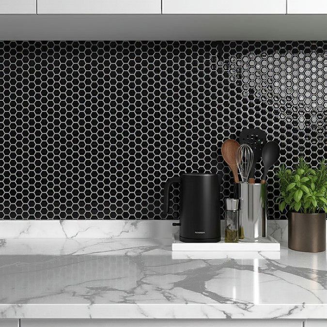 Stonehouse Studio Otsu Hexagon Mosaic Tile Sheet Gloss Black