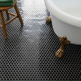Stonehouse Studio Otsu Hexagon Mosaic Tile Sheet Gloss Black