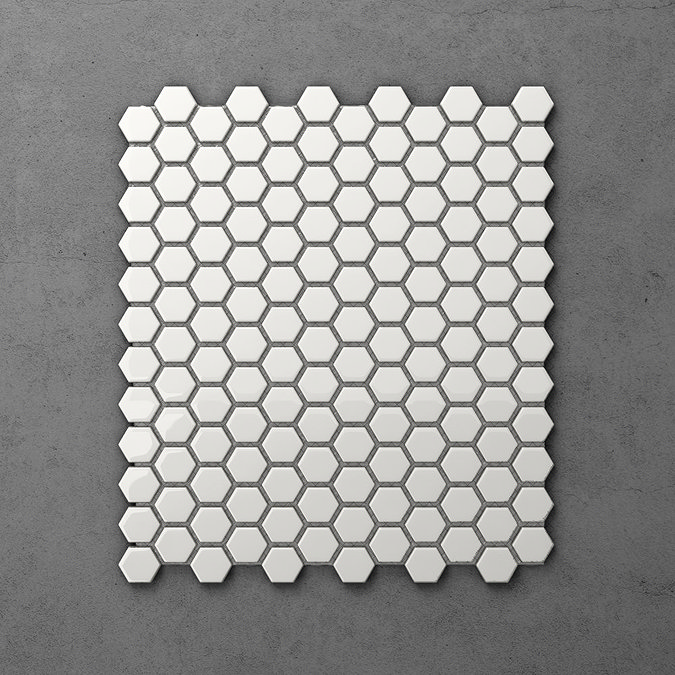 Otsu Hexagon Mosaic Tile Sheet Gloss White - 300 x 260mm