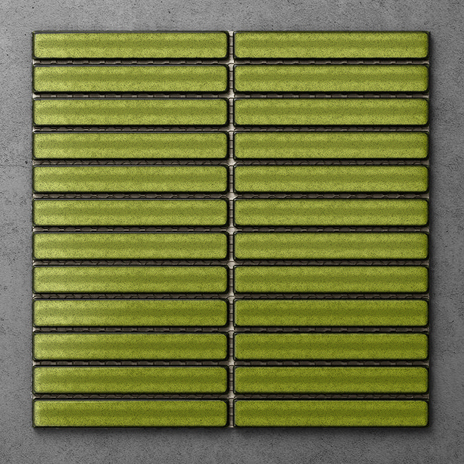 Otsu Concave Kit-Kat Mosaic Tile Sheet Gloss Green - 295 x 295mm